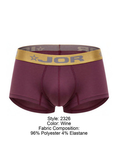 Wine-colored jor 2326 soho trunks men’s boxer briefs with gold elastic waistband and star logo motifs