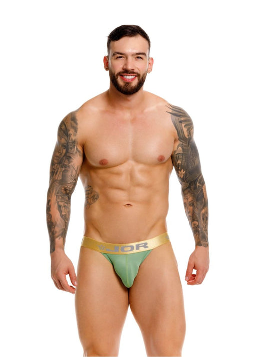 Mint green Dior branded Soho bikini briefs with gold waistband featuring comfortable stretch fabric