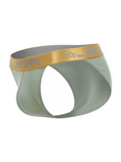 Light green sleek form-fitting jor 2328 Soho bikini briefs with gold elastic waistband and star emblem