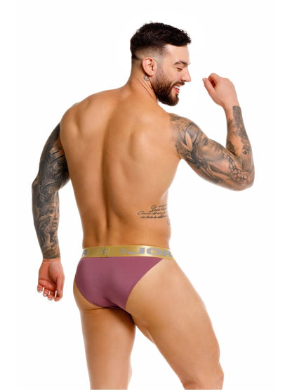 Purple athletic briefs with gold elastic waistband branded mio in black from JOR 2328 Soho Bikini color wine