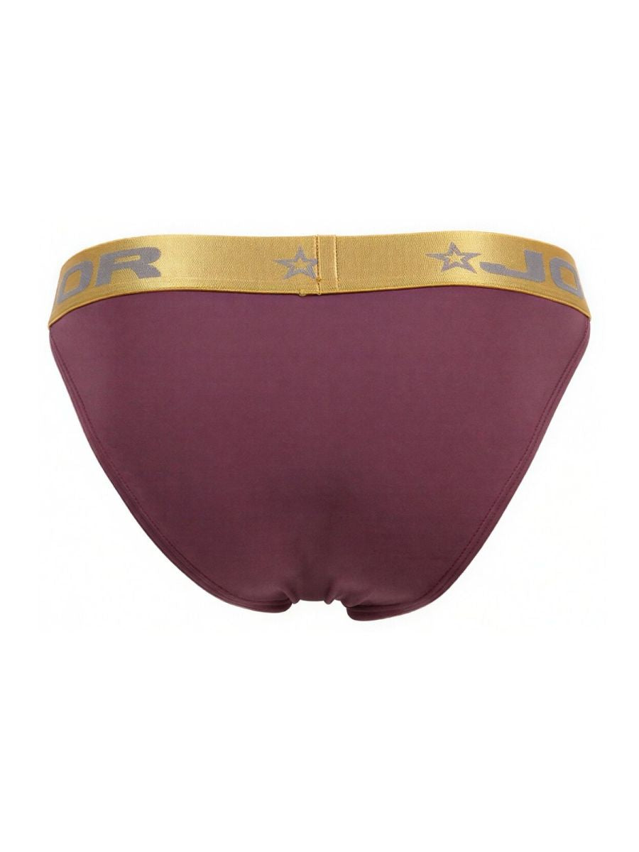 Maroon soho bikini briefs with a gold jordan waistband and star motifs in style jor 2328 color wine