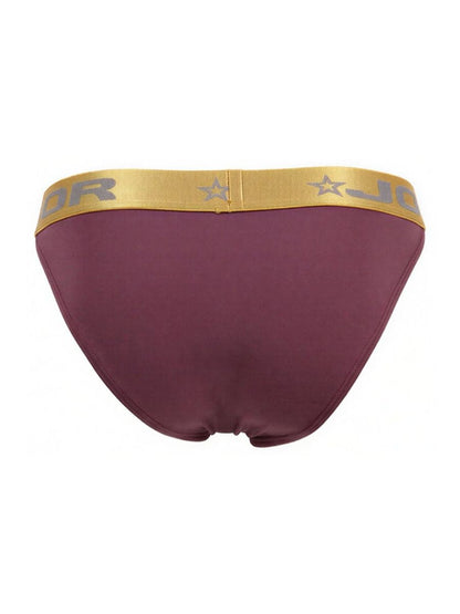 Maroon soho bikini briefs with a gold jordan waistband and star motifs in style jor 2328 color wine