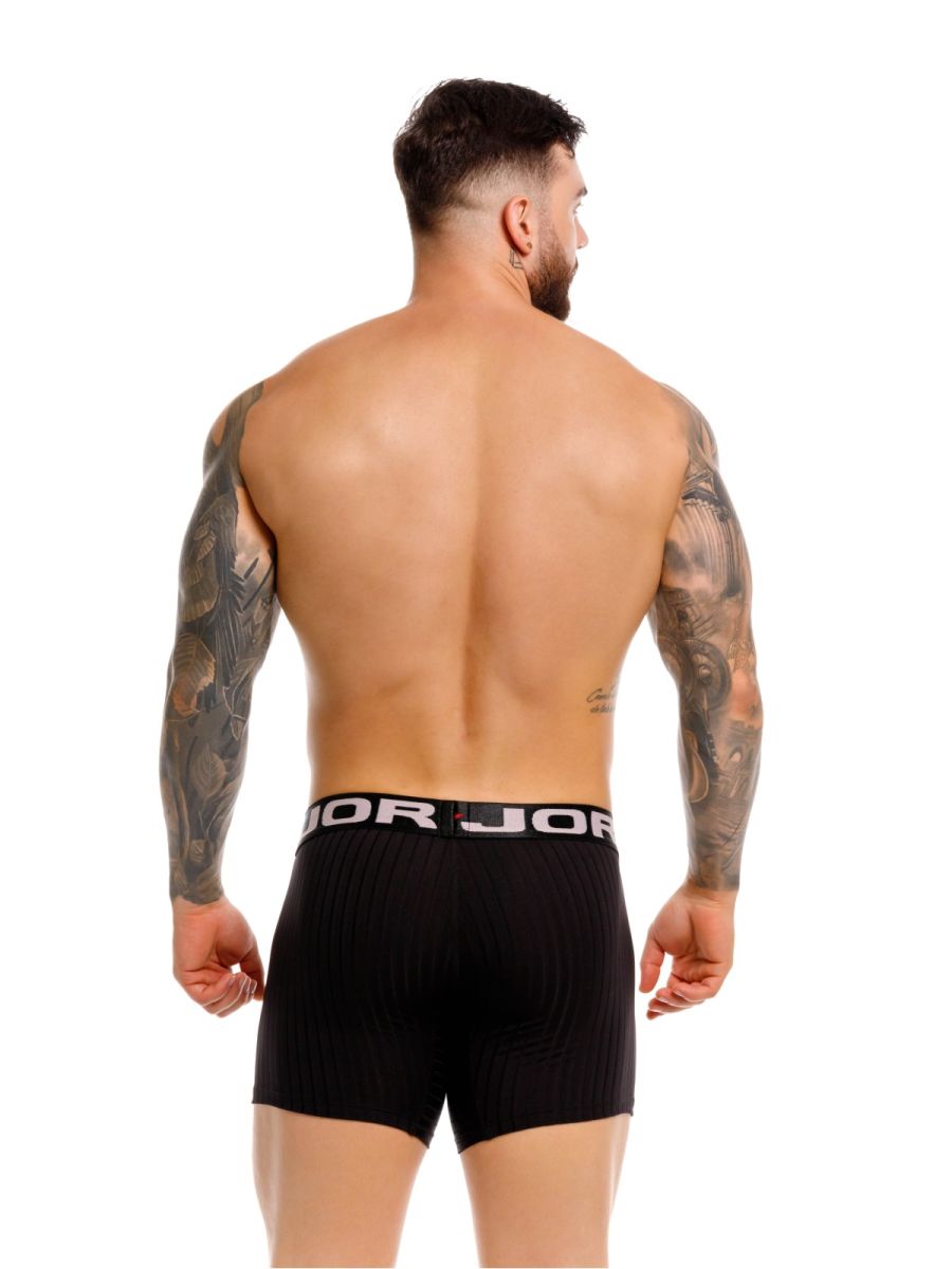 Black ribbed jor 2329 cronos boxer briefs with white jor logo on waistband for comfortable everyday wear
