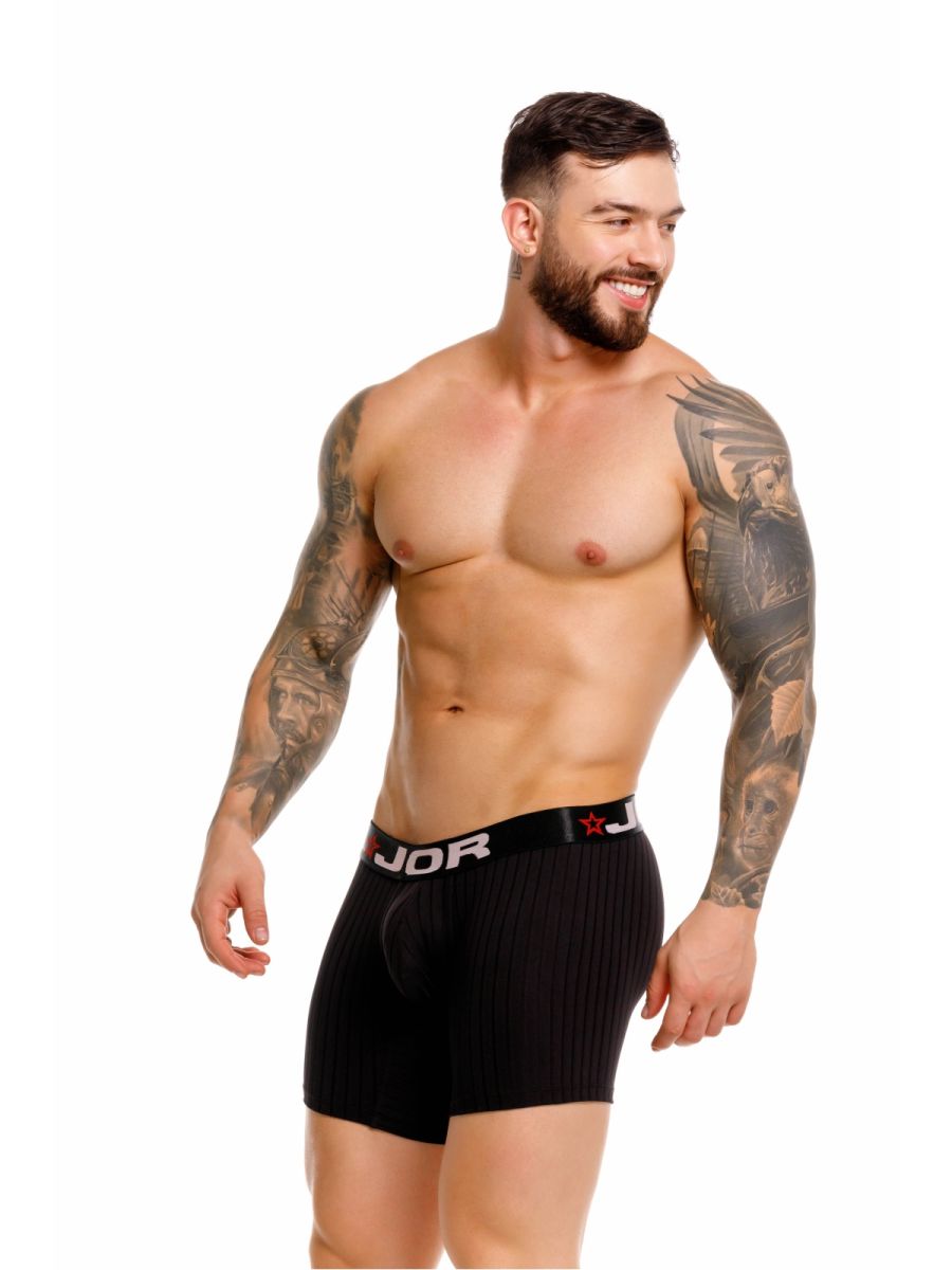 Black ribbed jor 2329 cronos boxer briefs with black waistband featuring jor logo and red star emblem