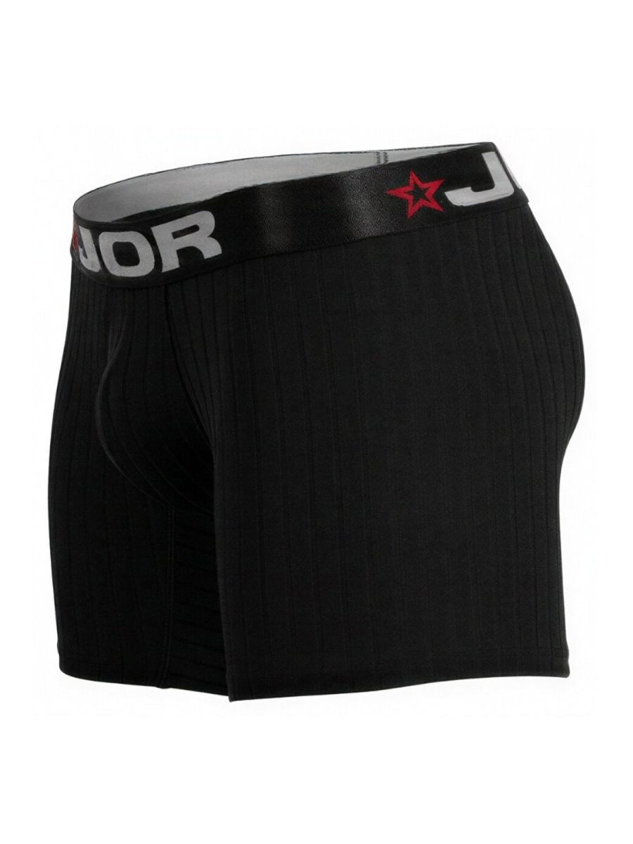 Black ribbed jor 2329 cronos boxer briefs with black elastic waistband featuring j logo and red star emblem