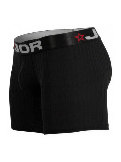 Black ribbed jor 2329 cronos boxer briefs with black elastic waistband featuring j logo and red star emblem