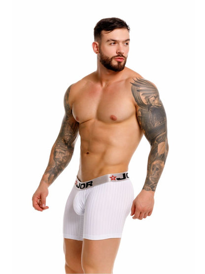 White ribbed jor 2329 cronos boxer briefs with gray waistband featuring jor logo and red star for comfortable wear