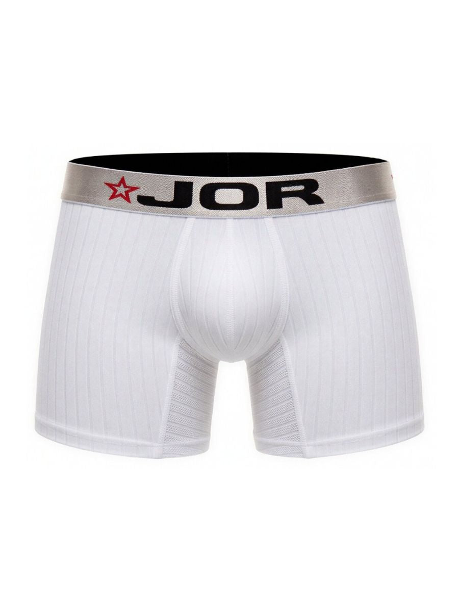 White jor 2329 cronos boxer briefs with silver waistband featuring brand logo and red star for comfortable wear