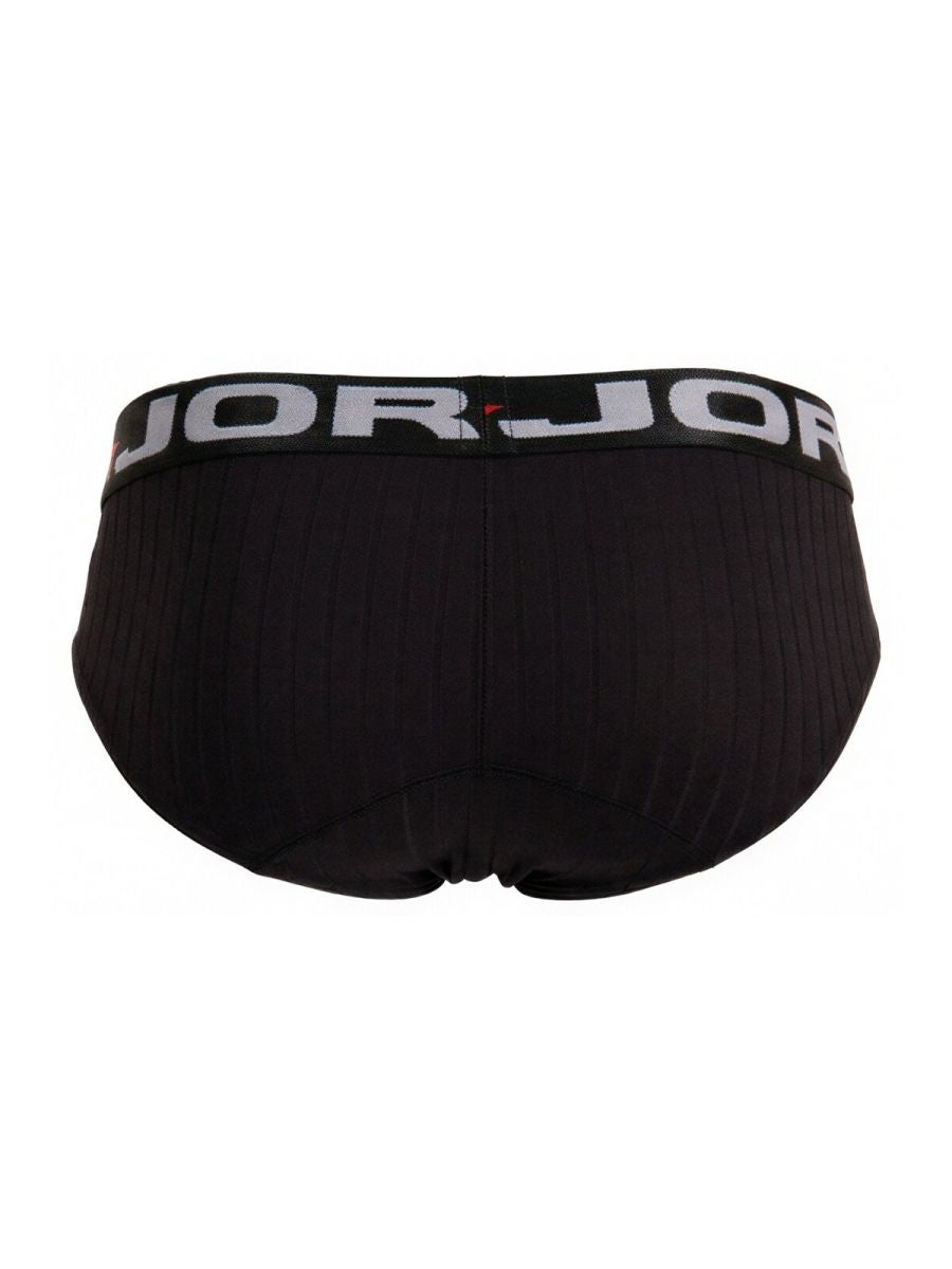 Black jorjor men’s briefs jor 2331 cronos briefs with ribbed texture and gray waistband featuring brand name