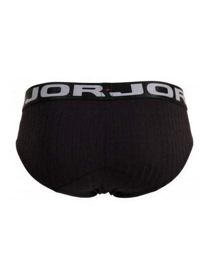 Black jorjor men’s briefs jor 2331 cronos briefs with ribbed texture and gray waistband featuring brand name