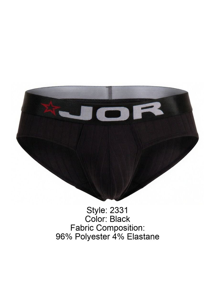 Black jor 2331 cronos men’s briefs with gray waistband featuring brand name and red star logo