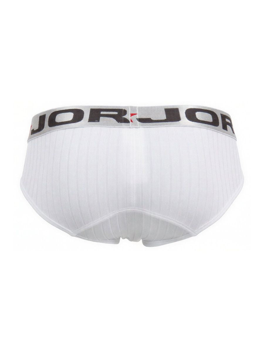 White jorjor men’s briefs jor 2331 cronos with ribbed texture and black logo band in white color