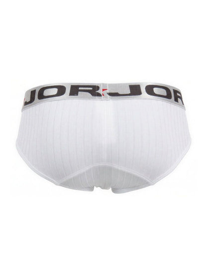 White jorjor men’s briefs jor 2331 cronos with ribbed texture and black logo band in white color