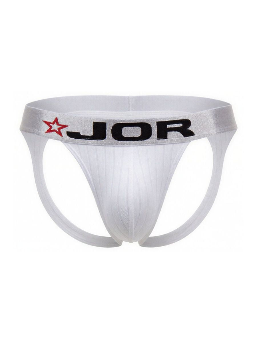 White jor 2332 cronos athletic briefs with black logo and red star on waistband for active wear