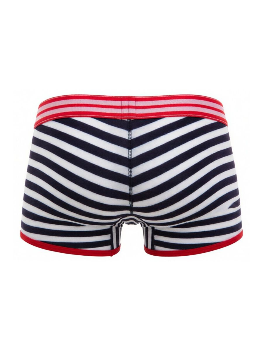Navy and white diagonal striped boxer briefs with red trim jor 2334 santorini trunks color stripes front view
