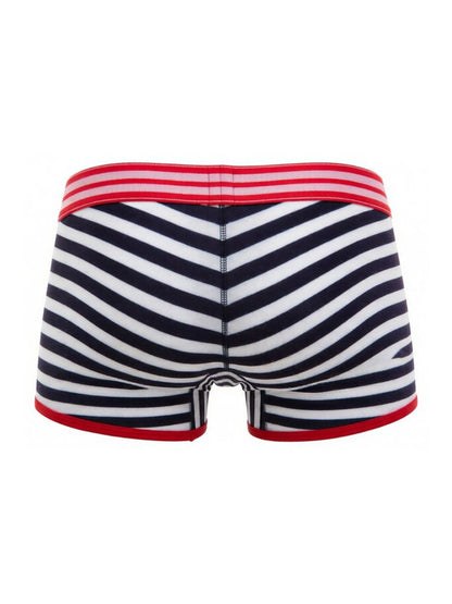 Navy and white diagonal striped boxer briefs with red trim jor 2334 santorini trunks color stripes front view