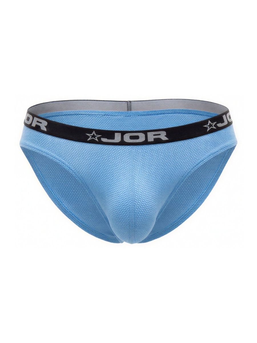 Light blue Jor 2346 Cannes bikini briefs with black waistband featuring brand name and star logo