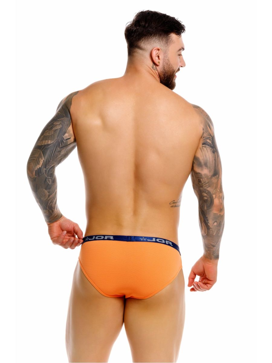 Orange jor 2346 cannes bikini briefs with navy blue waistband featuring the jor brand logo for comfortable wear