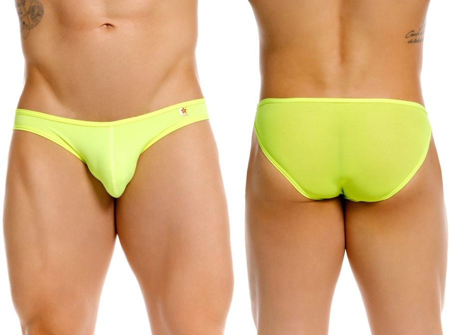 Neon green JOR 2353 Origin bikini briefs with a small star logo on the waistband in bright neon green