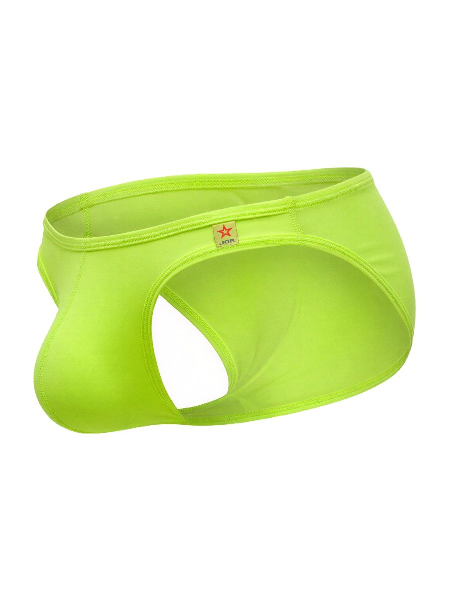 Jor 2353 origin bikini neon green men’s form-fitting underwear with cutout design and orange star logo waistband