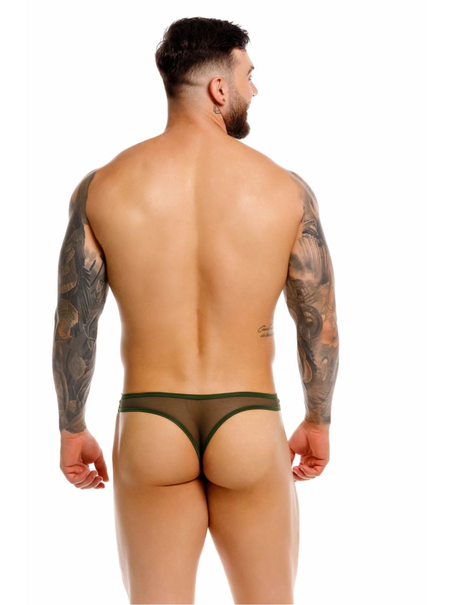 Olive green sheer mesh thong with thin elastic waistband from JOR 2354 Origin Thongs collection front view