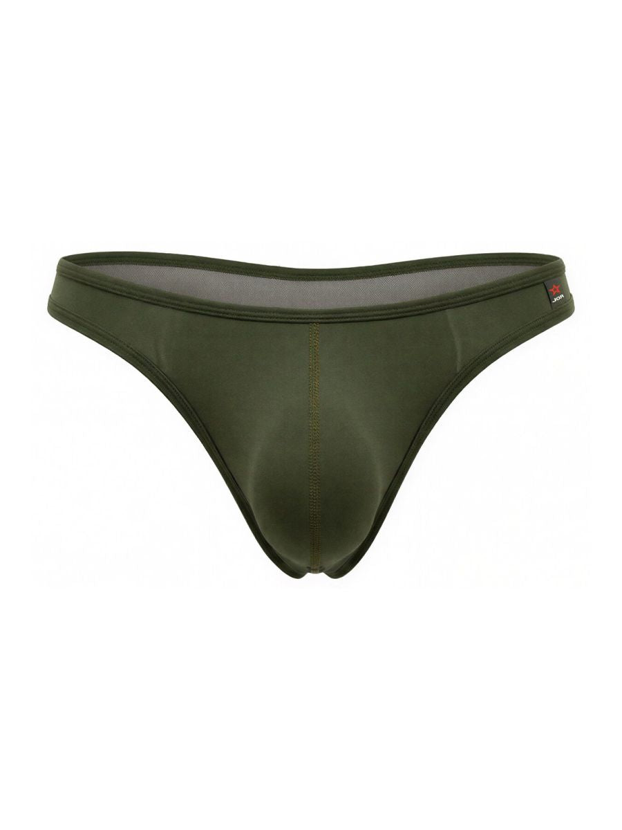 Olive green men’s thong jor 2354 origin with smooth stretchy fabric and subtle center seam detail