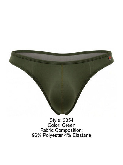 Olive green JOR 2354 Origin men’s thong with smooth stretchy fabric and subtle mesh lining front view