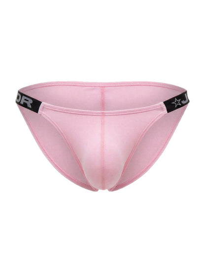 Pink sheer mesh briefs with black elastic waistband featuring star logo and partial brand lettering jor 2355 eros bikini