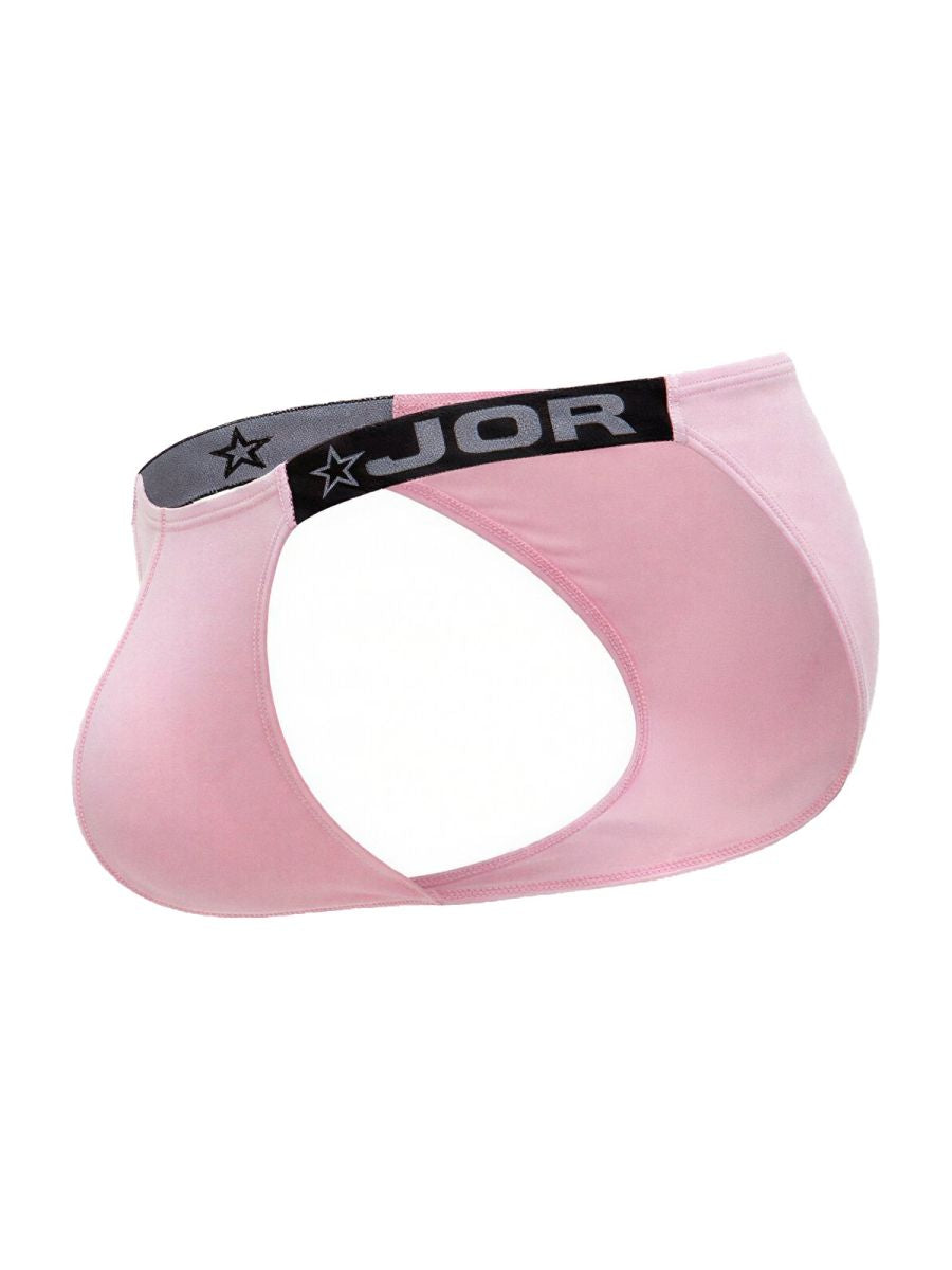 Pink jor 2355 eros bikini briefs with black and gray star logo waistband showing front detail