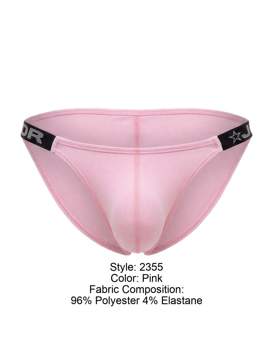 Pink JOR 2355 Eros bikini briefs with black elastic waistband featuring star logo and brand lettering visible from front