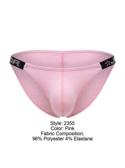Pink JOR 2355 Eros bikini briefs with black elastic waistband featuring star logo and brand lettering visible from front
