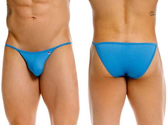 Bright blue form-fitting thong underwear with subtle logo front jor 2358 axel bikini color turquoise