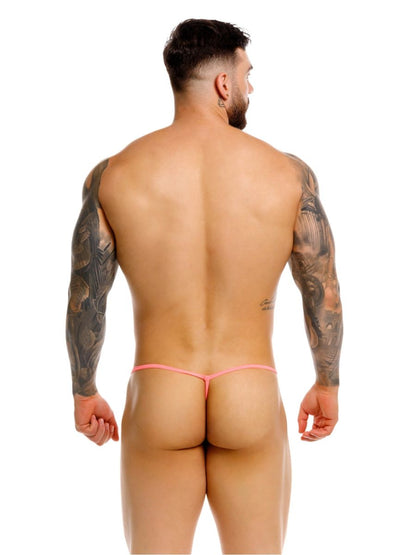 Pink thong jor 2359 axel g-string color candy with thin seamless fabric straps shown from the back side