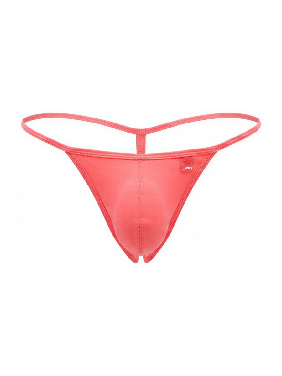 Coral-colored sheer mesh thong jor 2359 axel g-string with thin waistband and leg straps in color candy