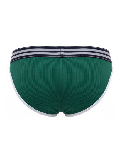 Green ribbed briefs with navy and white striped waistband from jor 2362 rush bikini color green collection