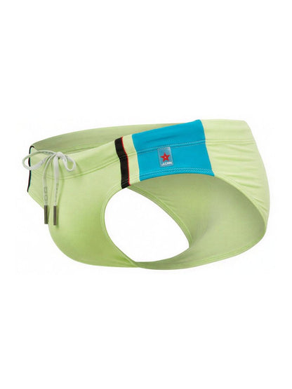 Light green jor 2384 wind swim briefs with a blue panel and white drawstring ideal for swimming and beachwear