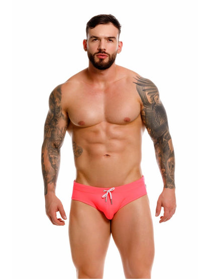 Jor 2387 travel swim briefs in vibrant pink with white drawstring tie designed for comfortable swimwear use