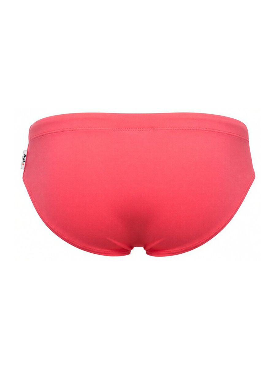 Jor 2387 travel swim briefs in vibrant coral color with smooth stretchy fabric and classic design