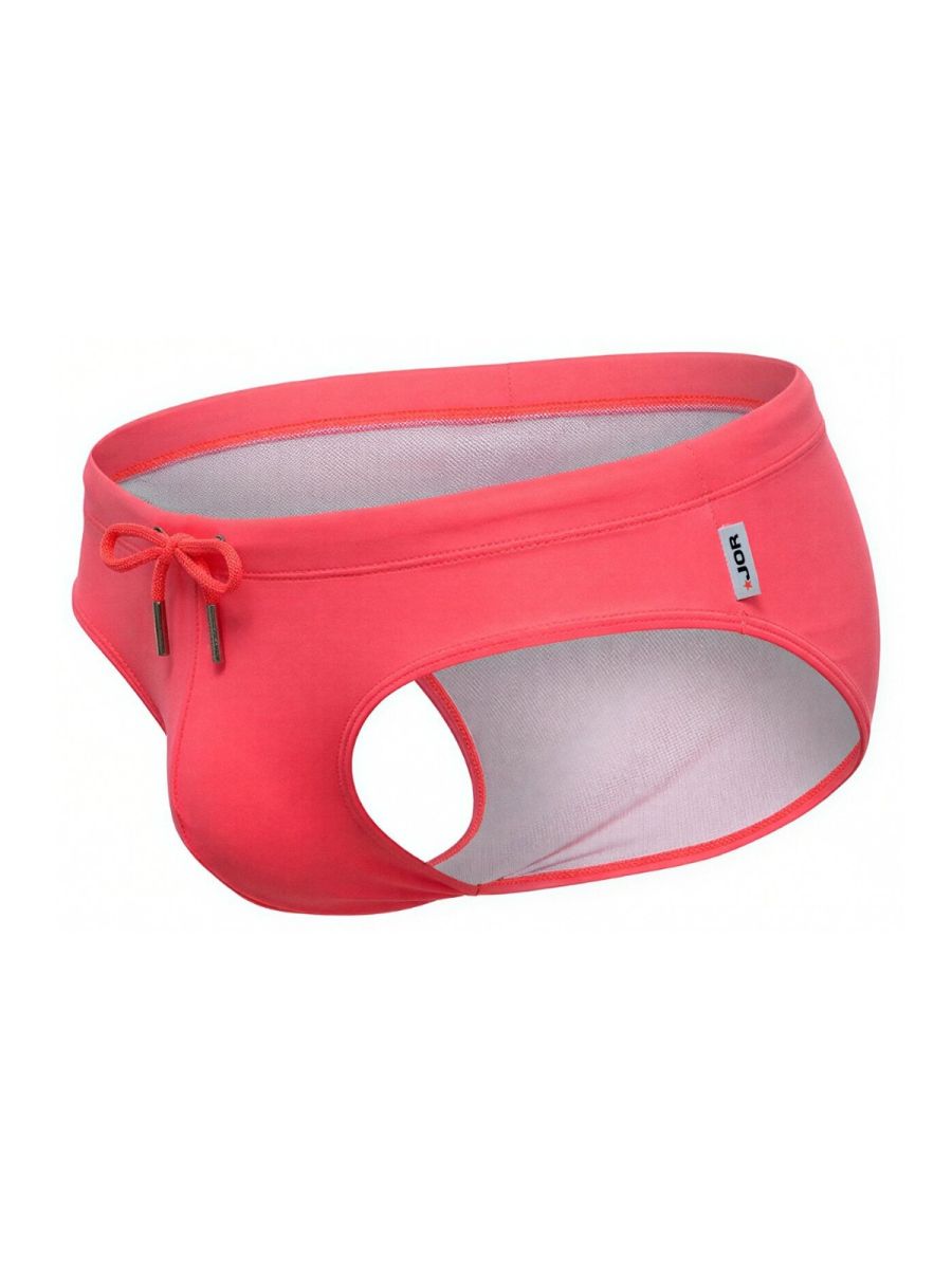Jor 2387 travel swim briefs color candy bright coral men’s swim trunks with mesh interior and drawstring waistband