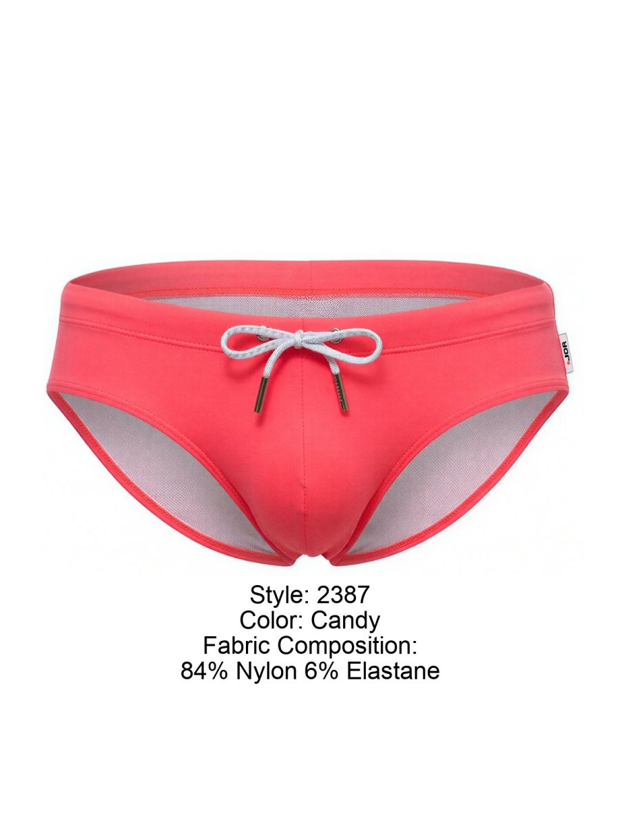 Jor 2387 travel swim briefs in candy color with white drawstring and mesh lining for comfortable swimming