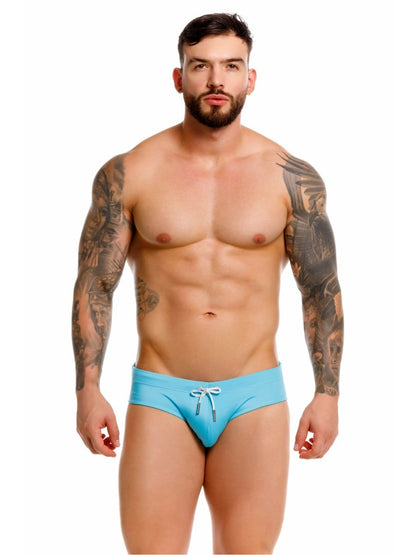Light blue jor 2387 travel swim briefs with white drawstring designed for comfortable beach and pool use