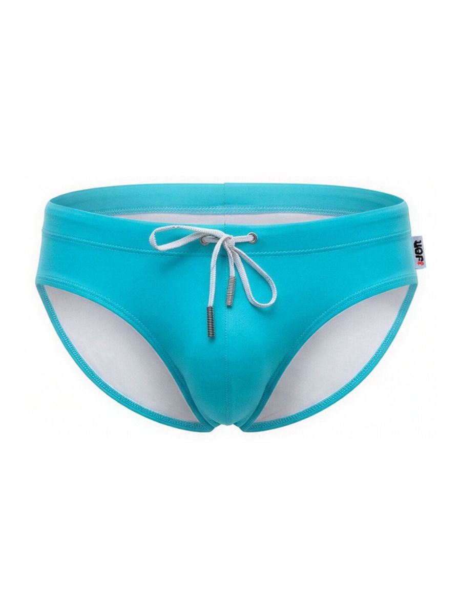 Turquoise jor 2387 travel swim briefs with white drawstring elastic waistband designed for comfortable swimming