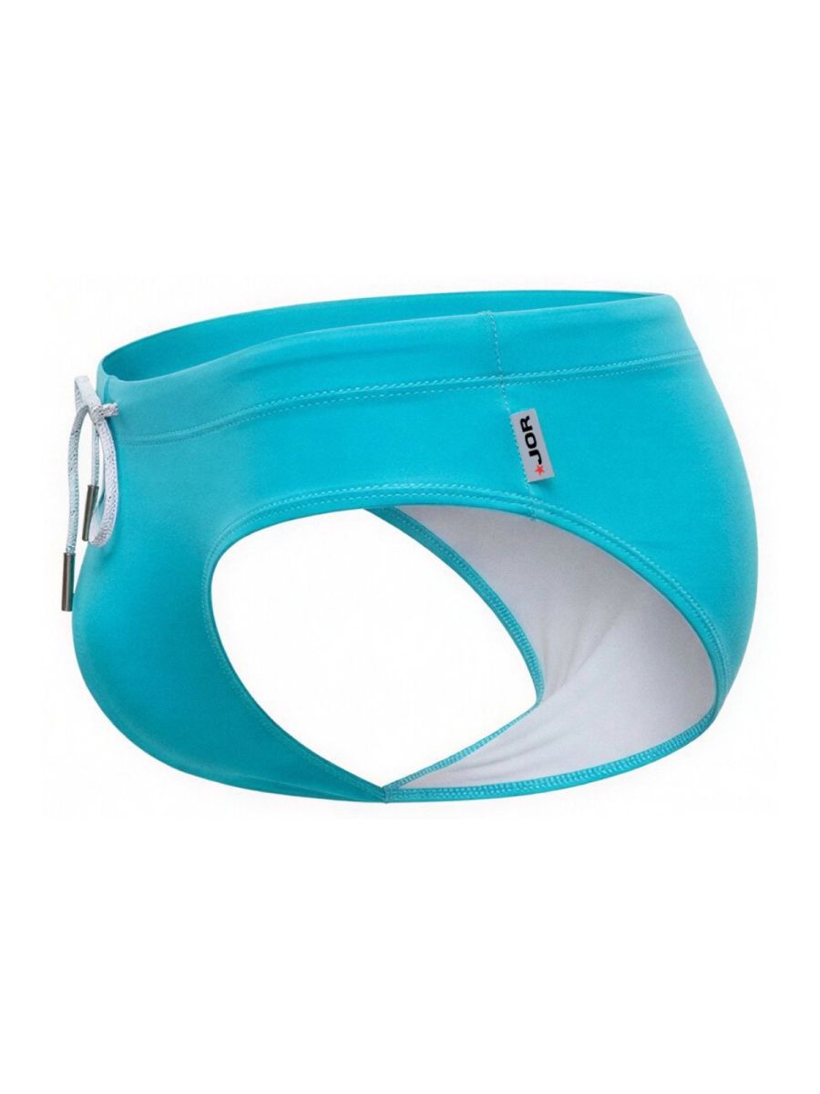 Turquoise JOR 2387 travel swim briefs with white interior and adjustable drawstring for comfortable fit