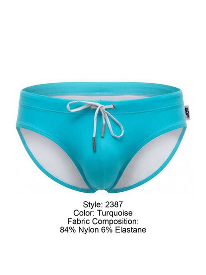 Jor 2387 travel swim briefs in turquoise with white drawstring elastic waistband ideal for swimming and travel