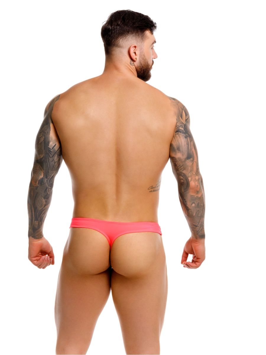 Bright pink candy color jor 2389 travel swim thong with snug form-fitting design shown from the back side
