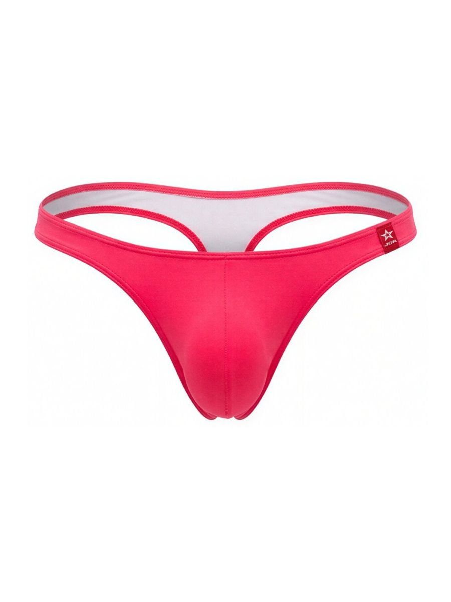 Bright pink travel swim thong jor 2389 with white inner lining and red brand tag in color candy