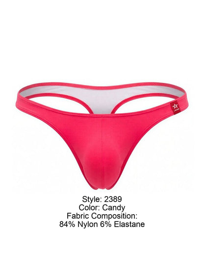 Candy pink jor 2389 travel swim thong with white inner lining made of 84% nylon and 6% elastane