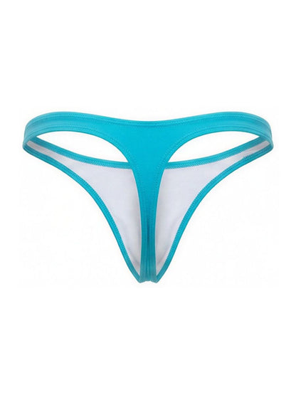 Turquoise and white JOR 2389 travel swim thong with sheer stretchy fabric design shown from the back side