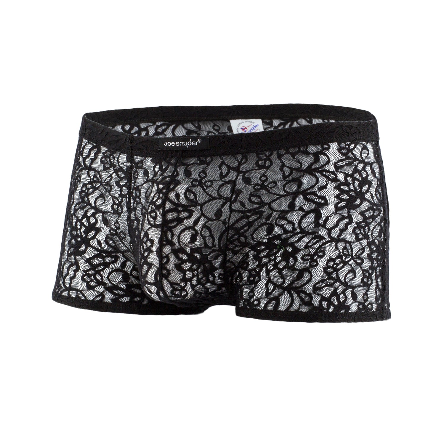 Black lace men’s boxer mesh underwear js08 joe snyder with intricate floral patterns and sheer mesh design