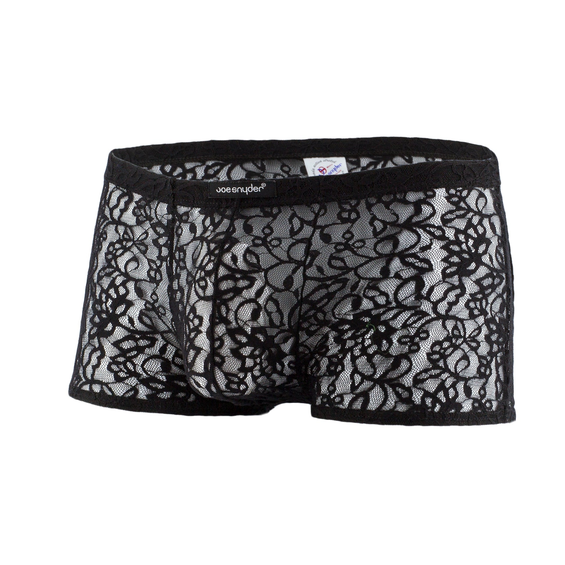 Black lace men’s boxer mesh underwear js08 joe snyder with intricate floral patterns and sheer mesh design